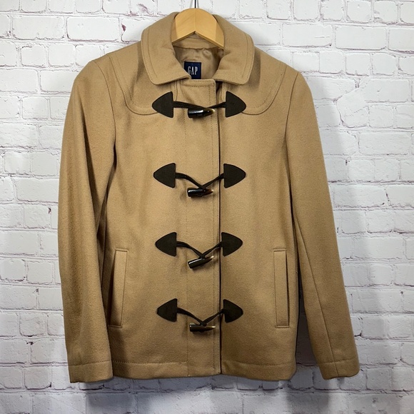 GAP Women's Long Sleeve Full Zip Collard Wool Duffel Coat Sze XS Color Tan/Brown - Picture 1 of 9